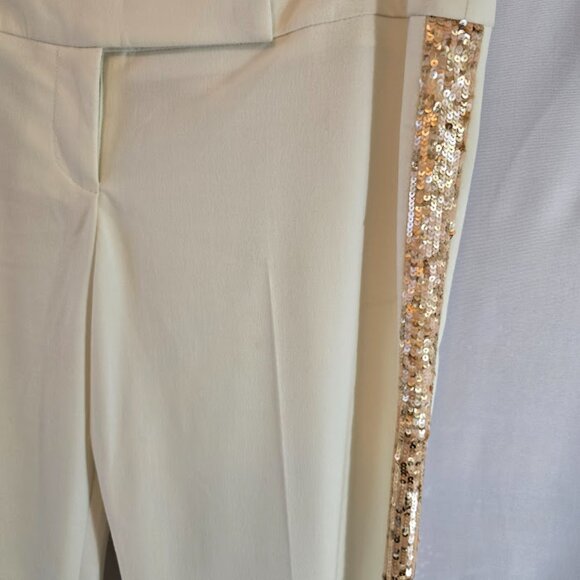 BEBE IVORY NWT PANTS SIZE 10 HAND SEWN SEQUIN  FORM TUXEDO STRIPE MADE USA - Picture 3 of 14